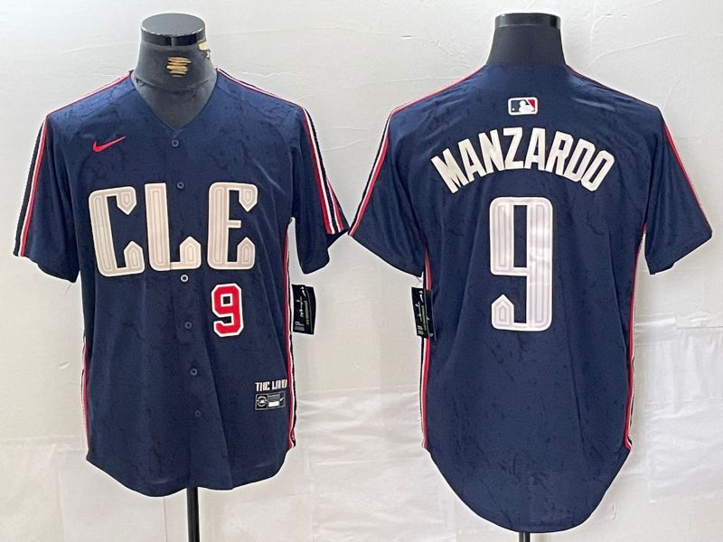 Men Cleveland Indians 9 Manzardo Blue City Edition Nike 2024 MLB Jersey style 3